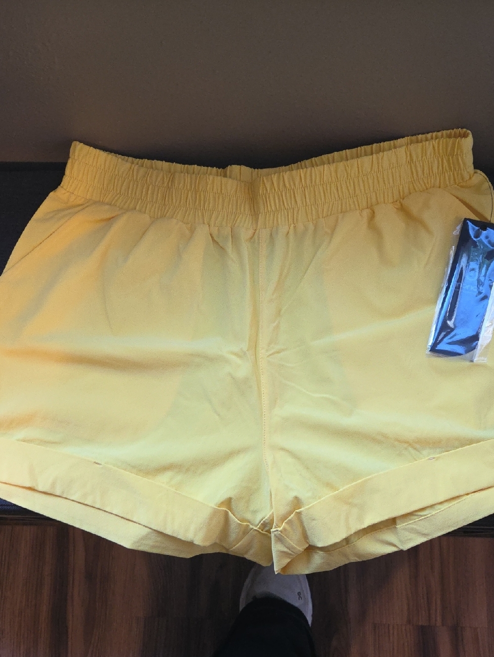 Mono B Smocked-Waist Yellow Athletic Shorts